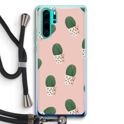 Cactusprint roze: Huawei P30 Pro Transparant Hoesje met koord