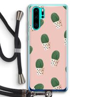 Cactusprint roze: Huawei P30 Pro Transparant Hoesje met koord