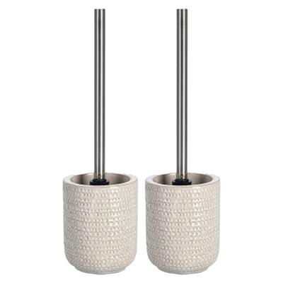 WC/Toiletborstel in houder keramiek - 2x stuks - beige - D11 x 31 cm - Structure