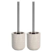 WC/Toiletborstel in houder keramiek - 2x stuks - beige - D11 x 31 cm - Structure