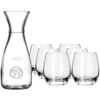 Karaf/schenkkan met deksel - 1 liter - incl. 6x stuks drinkglazen/waterglazen - 330 ml - glas
