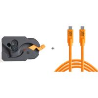 Tether Tools TetherGuard USB-C to USB-C 4.6m LeverLock & Cable Kit, straight to straight, high visibility orange