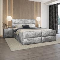 OP=OP Opberg Boxspring Velvet Croco 180 x 210 Zilver incl. 2x Hocker en Voetbord