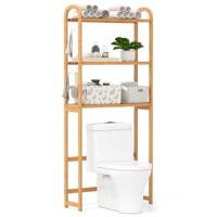 3-laags Toiletrek Bamboe Badkamerrek Bovenkast Vrijstaand Toiletkast met 3 Haken 71,5 x 25 x 166 cm