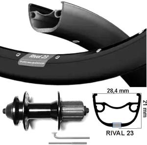 Kgs achterwiel 28 inch (622) rival 23 zwart cassette 8-10 sp disc 6 bout