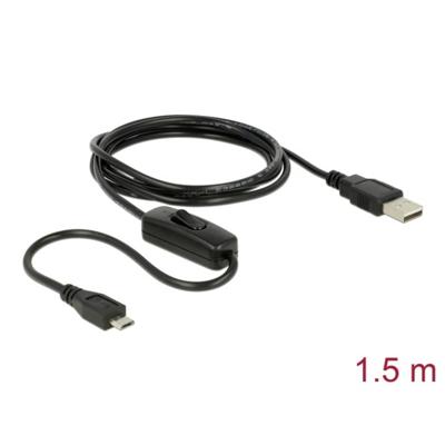 Delock USB-kabel USB 2.0 USB-A stekker, USB-micro-B stekker 1.50 m Zwart Incl. aan/uitschakelaar 84803
