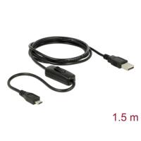 Delock USB-kabel USB 2.0 USB-A stekker, USB-micro-B stekker 1.50 m Zwart Incl. aan/uitschakelaar 84803