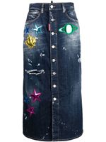 DSQUARED2 jupe en jean à effet usé - Bleu