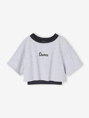 2-in-1 cropped sport t-shirt met beha's voor meisjes gemêleerd grijs