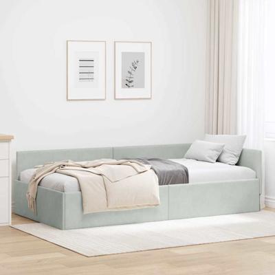 Hoekbedframe Lichtgrijs 100 x 200 cm Fluweel en Engineered hout