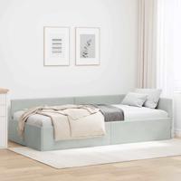 Hoekbedframe Lichtgrijs 100 x 200 cm Fluweel en Engineered hout