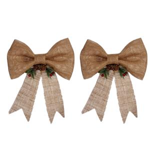 2x stuks kerstboomversieringen ornament strikjes/strikken jute beige 25 x 26 cm