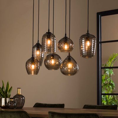 LifestyleFurn Hanglamp 'Reed' 7-lamps, kleur Smoke Grey