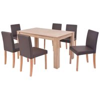 vidaXL Eettafel met stoelen kunstleer en eikenhout bruin 7 st - thumbnail