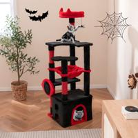 133cm Grote Krabpaal voor Katten Gotische Kattenboom met Hol Platforms Hangmat Krabzuilen en Spinnenspeelgoed Kattentoren Halloween
