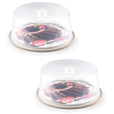 2x stuks ronde taart/gebak bewaardoos transparant 32 x 15 cm met taupe bodem