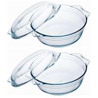 Ronde glazen ovenschaal met deksel - 2x - 3 liter - 27x23x11 cm - Ovenschotel schalen