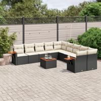 11-delige Loungeset met kussens poly rattan zwart