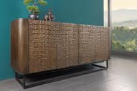 Handgemaakt dressoir CROCO 180cm goudbruin mangohout met 3D houtsnijwerk massief zwart metaal - 44648