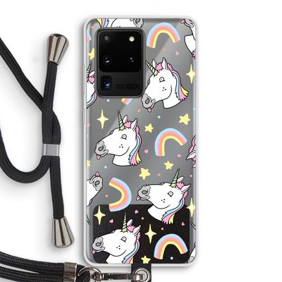Rainbow Unicorn: Samsung Galaxy S20 Ultra Transparant Hoesje met koord