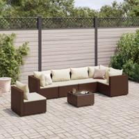 7-delige Loungeset met kussens poly rattan bruin