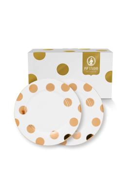 Pip Studio Set/2 Ontbijtborden Dot Delight Wit/Goud 21cm