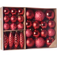 Kerstballen/ornamenten pakket 31x rode kunststof kerstballen mix - thumbnail