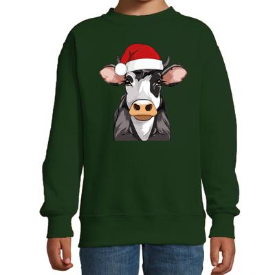 Kersttrui / sweater boerderijdieren - kinderen - Koe - groen - kerstmuts - Kerstmis