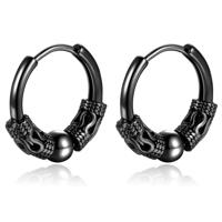 Heren oorringen staal zwart met details en balletje - 16mm