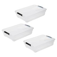 5Five opberg kist met deksel - 3x - Box - 38 liter - 67 x 48 x 17 cm - kunststof - transparant
