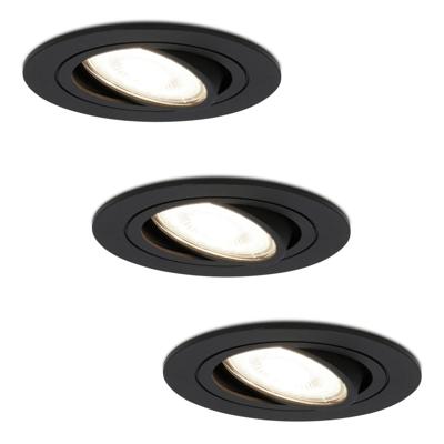 Set van 3 Miro LED inbouwspots - GU10 5 Watt 400 lumen - 4000K Neutraal wit - Dimbaar - Rond - Kantelbaar - IP20 Voor binnen - Zwart