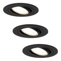 Set van 3 Miro LED inbouwspots - GU10 5 Watt 400 lumen - 4000K Neutraal wit - Dimbaar - Rond - Kantelbaar - IP20 Voor binnen - Zwart