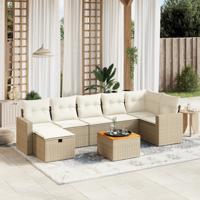 8-delige Loungeset met kussens poly rattan beige