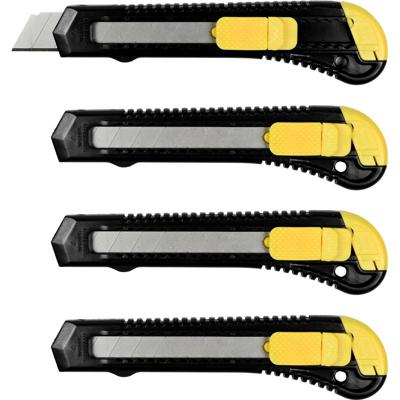 Afbreekmessen - 4x stuks - zwart/geel - breed - scherp mes