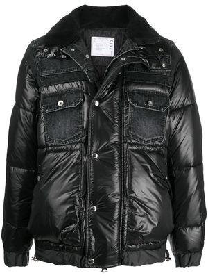 sacai doudoune à détails en jean - Noir