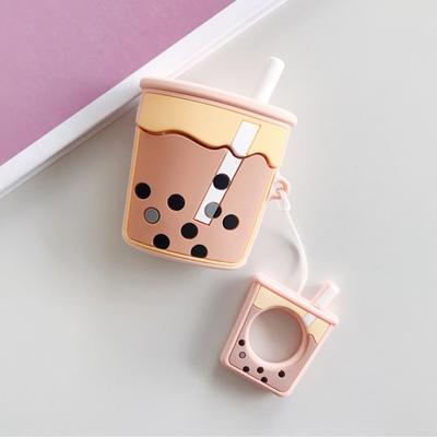 Draadloze oortelefoons schokbestendig parel melk thee siliconen beschermhoes voor Apple AirPods 1/2 (abrikoos)