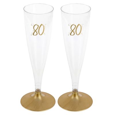 Verjaardag feest champagneglazen - leeftijd - 48x - 80 jaar - goud - kunststof