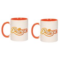 2x stuks mok/ beker wit en oranje Koningsdag prince 300 ml - feest mokken - thumbnail