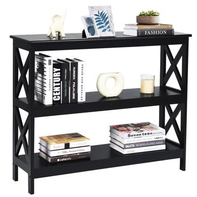 Industriële 3-Laagse Consoletafel Rustieke Bank Bijzettafel met Opbergplank X-ontwerp Boekenplank Zwart