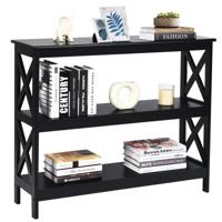 Industriële 3-Laagse Consoletafel Rustieke Bank Bijzettafel met Opbergplank X-ontwerp Boekenplank Zwart