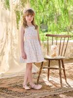 Feestelijke meisjesjurk met aquarel bloemmotieven aan de onderkant lichtroze