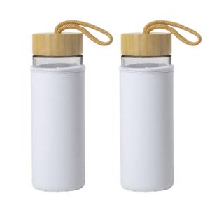 waterfles/drinkfles - 2x - glas - softshell bescherm hoes - wit - 530 ml - Sportfles - Bidon