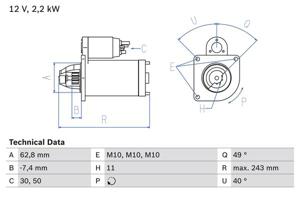 Startmotor / Starter BOSCH, Spanning (Volt)12V, u.a. für Ford, Volvo