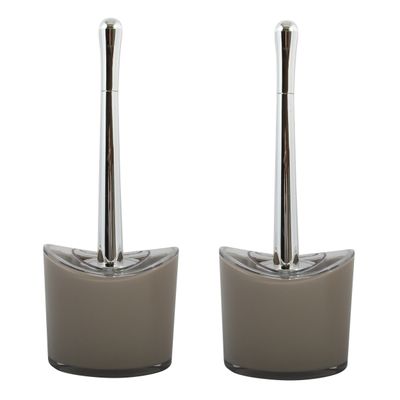 Toiletborstel in houder/wc- 2x -borstel Aveiro - PS kunststof/rvs - beige/zilver - 37 x 14 cm