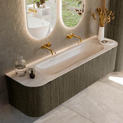 Badmeubel Mondiaz Kurve-Dlux | 170 cm | Meubelkleur Shadow | Wastafelkleur Meli | Solid surface | Wasbak midden spoelbak | Zonder kraangat(en)