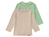 lupilu 2 baby shirts (50/56, Beige/groene strepen) - thumbnail