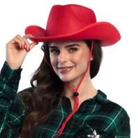 Boland Cowboyhoed Rodeo - rood - vilt - Maat 59 - volwassenen - carnaval