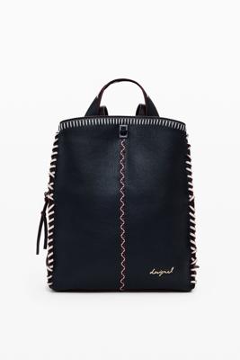 Grote rugzak met stiksels in leerlook - BLACK - U