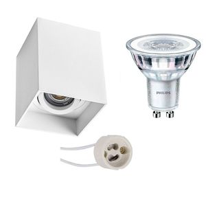 Opbouwspot Set - Pragmi Luxina Pro - GU10 Fitting - Opbouw Vierkant - Mat Wit - Verdiept - Kantelbaar - 90mm - Philips - CorePro 830 36D - 4.6W - Warm Wit 3000K