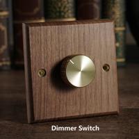 RetroLux Zwart Walnoot 1-4 Gang Wandschakelaar met Messing Toggle - thumbnail